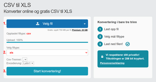 Hvordan konvertere CSV filer online til XLS