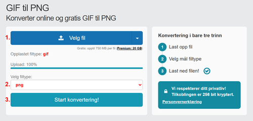 Hvordan konvertere GIF filer online til PNG