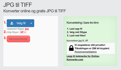 Hvordan konvertere JPG filer online til TIFF