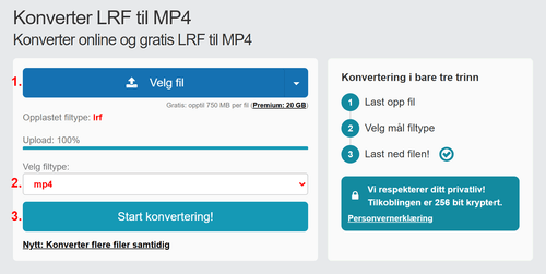Hvordan konvertere LRF filer online til MP4