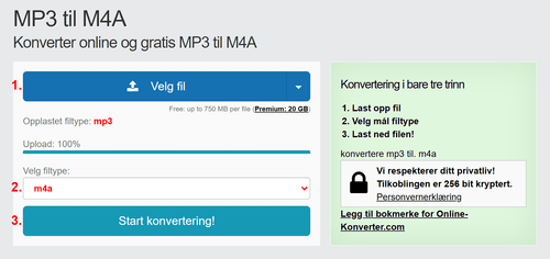 Hvordan konvertere MP3 filer online til M4A