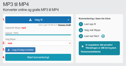 Hvordan konvertere MP3 filer online til MP4