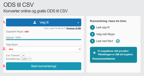 Hvordan konvertere ODS filer online til CSV
