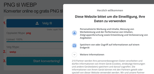 Hvordan konvertere PNG filer online til WEBP