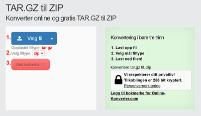 Hvordan konvertere TAR.GZ filer online til ZIP