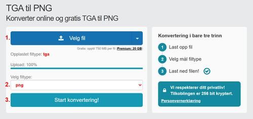 Hvordan konvertere TGA filer online til PNG