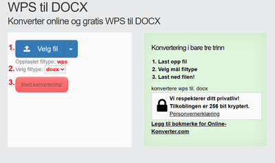Hvordan konvertere WPS filer online til DOCX