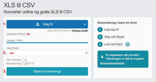 Hvordan konvertere XLS filer online til CSV