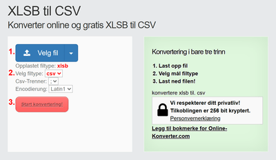 Hvordan konvertere XLSB filer online til CSV